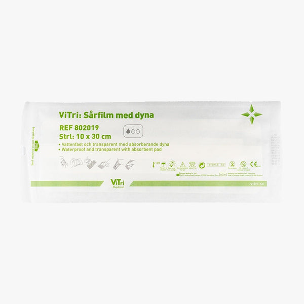 Vitri Sårfilm med dyna duschbar steril 10 x 30 cm